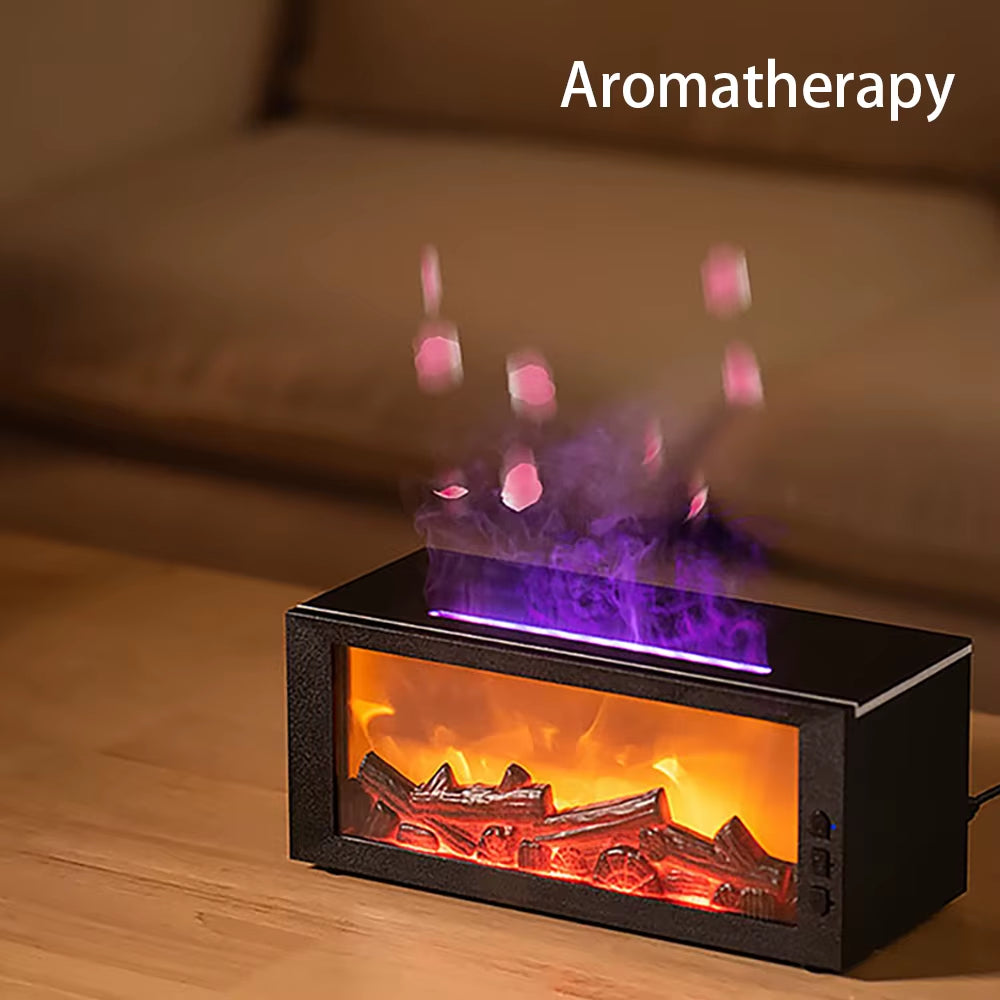 Humidifier Colorful Flame Fireplace Aroma Diffuser 300Ml Waterless Auto off Air Humidifier with Timer Remote Control for Home Be