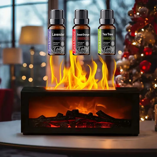 Humidifier Colorful Flame Fireplace Aroma Diffuser 300Ml Waterless Auto off Air Humidifier with Timer Remote Control for Home Be