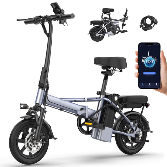 Foldable Electric Bike for Adults and Teens,14 Inch Tire 500W Rear Wheel Drive Motor with 48V 10.4Ah Removable Lithium Battery Two Seats UL2849